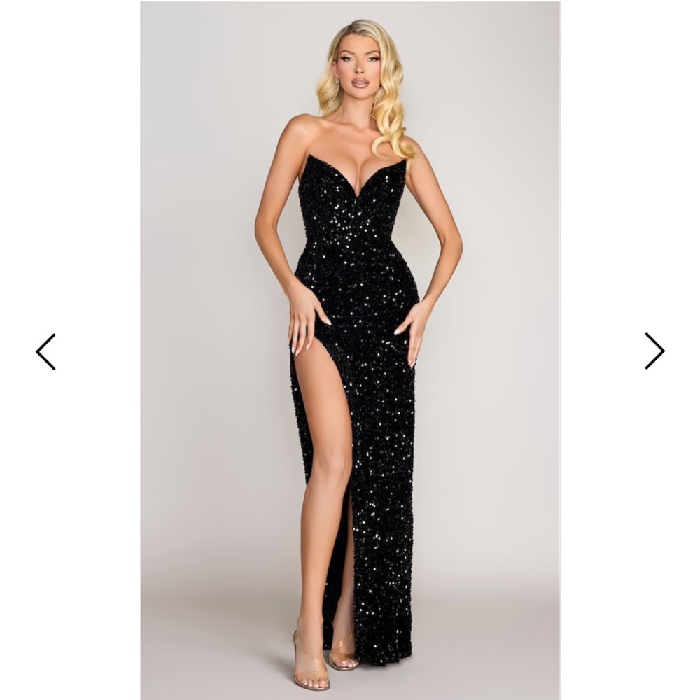 MODA glam dita Black Sequin Evening Gown